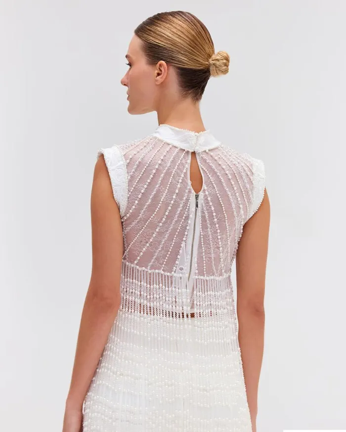 Tops and Bodysuits Women Patbo HandBeaded Lace Top White