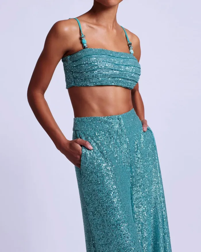 Tops and Bodysuits Women Patbo Sequin Cropped Top Aqua