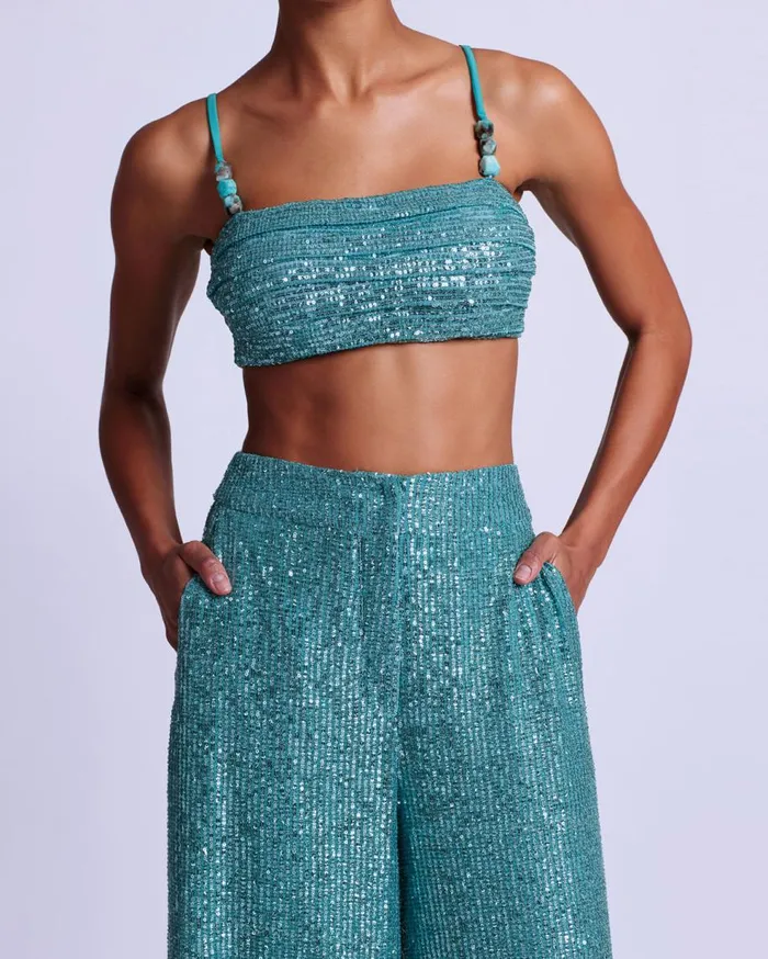 Tops and Bodysuits Women Patbo Sequin Cropped Top Aqua