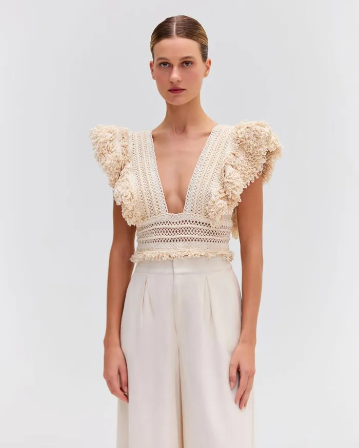 Tops and Bodysuits Women Patbo Woven Trim Bodysuit Wheat