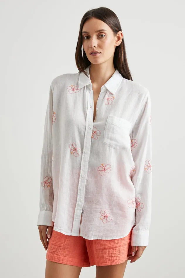 Tops Women Rails Charli Shirt Hibiscus Embroidery