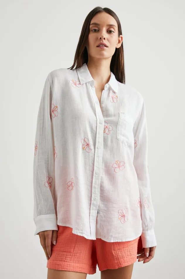 Tops Women Rails Charli Shirt Hibiscus Embroidery