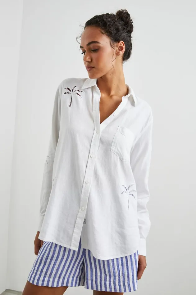 Tops Women Rails Charli Shirt White Palm Tree Eyelet