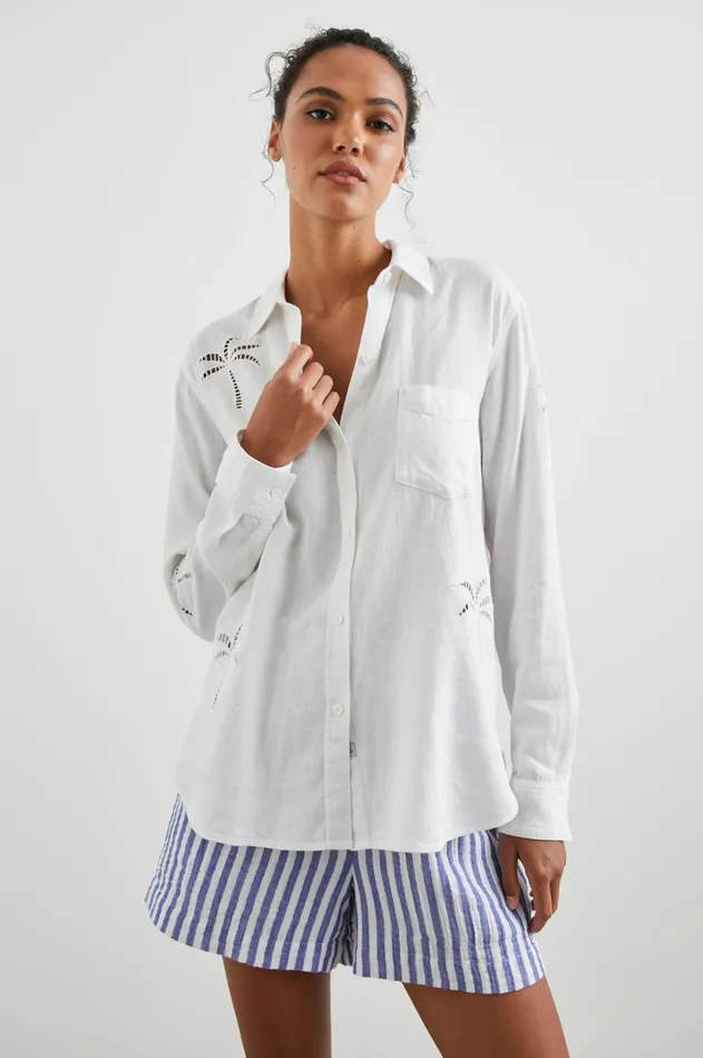 Tops Women Rails Charli Shirt White Palm Tree Eyelet