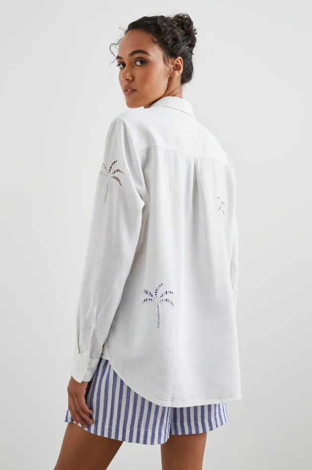 Tops Women Rails Charli Shirt White Palm Tree Eyelet