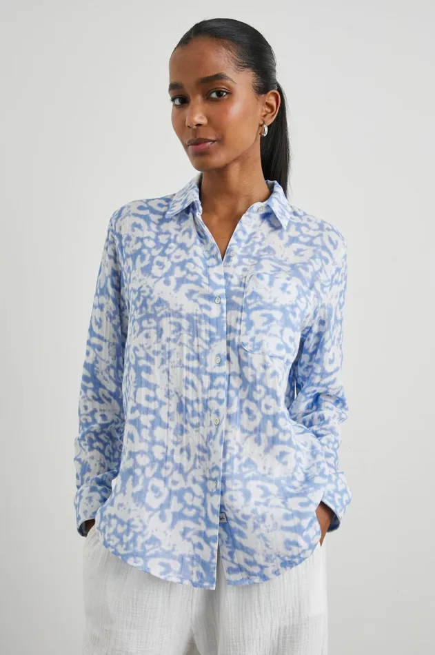 Tops Women Rails Ellis Shirt Blue Diffused Cheetah