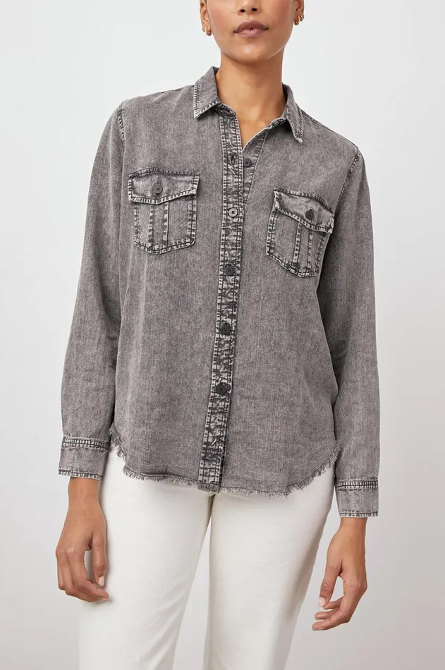 Tops Women Rails Henry Shirt Black Acid Wash