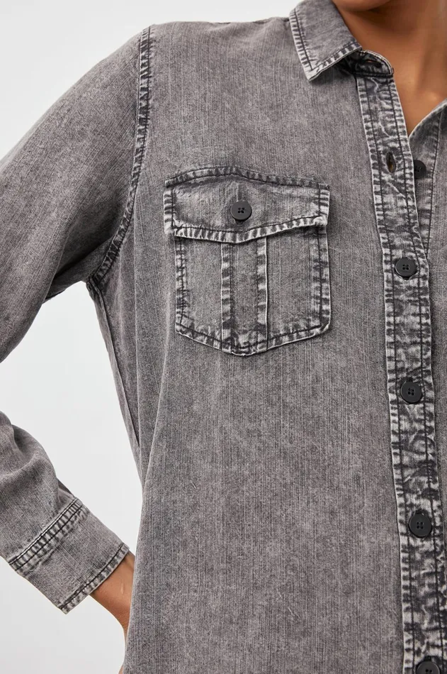 Tops Women Rails Henry Shirt Black Acid Wash