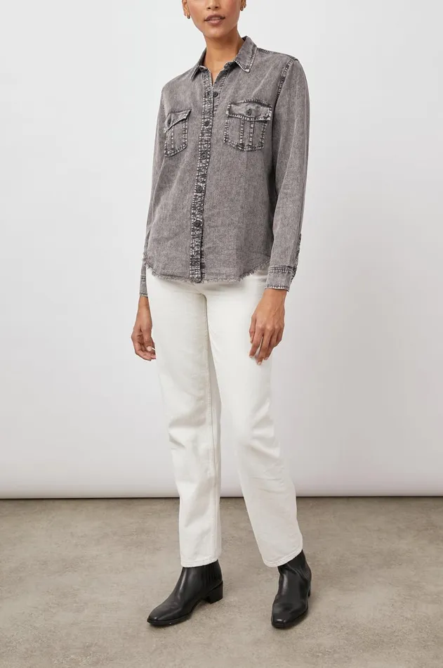 Tops Women Rails Henry Shirt Black Acid Wash