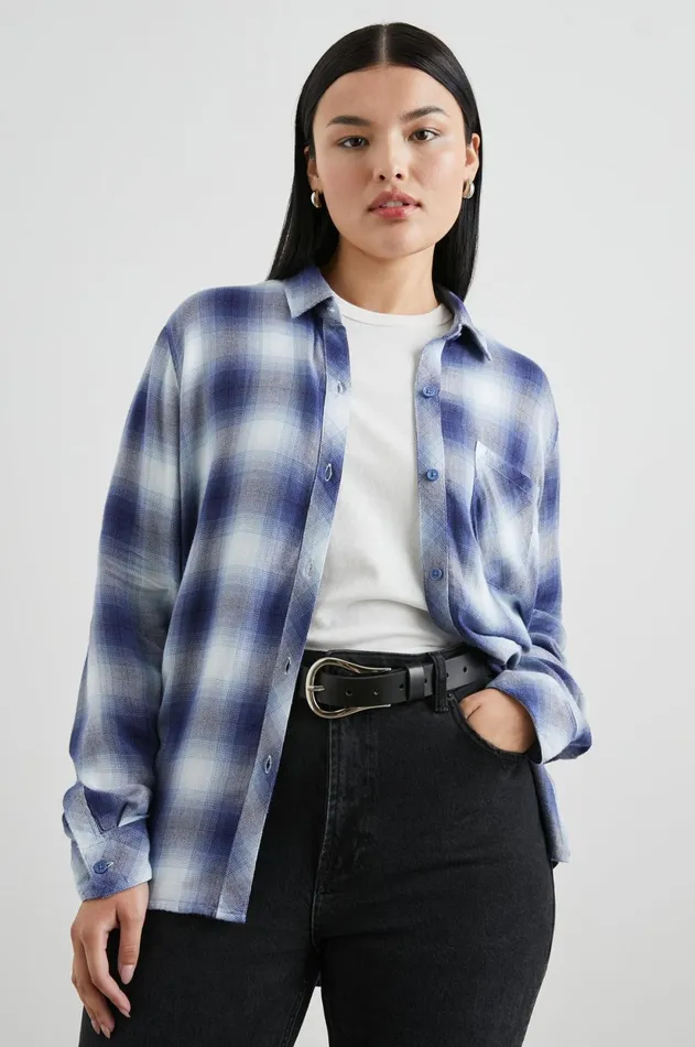 Tops Women Rails Hunter Shirt Pacific Ivory Blue