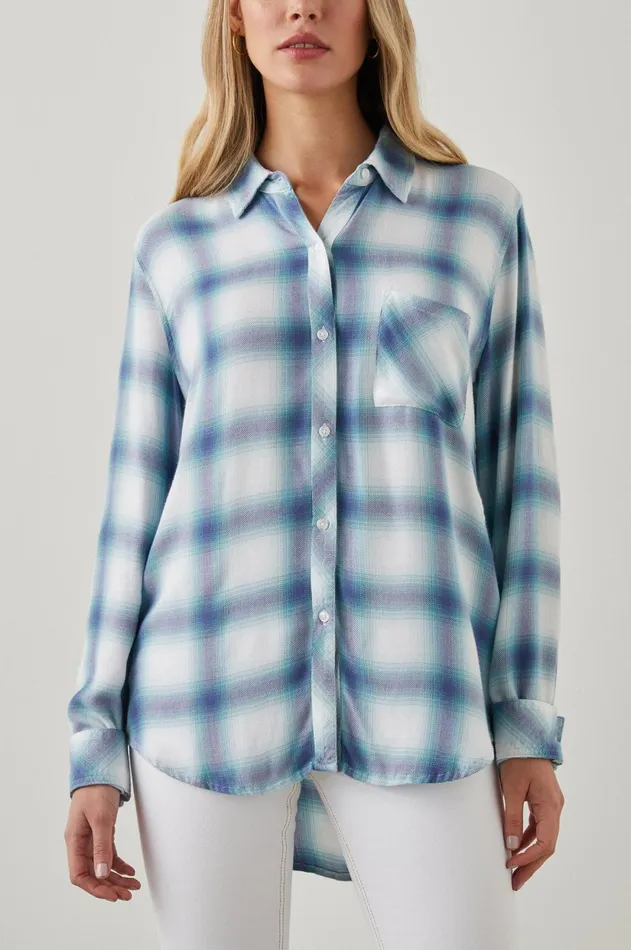 Tops Women Rails Hunter Shirt White Indigo Mist