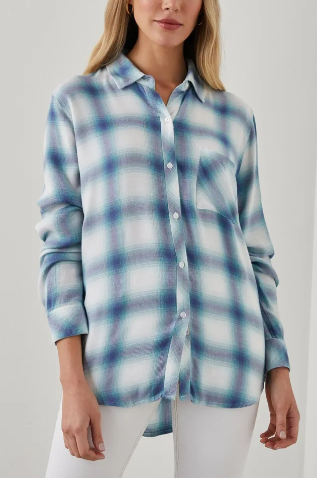 Tops Women Rails Hunter Shirt White Indigo Mist
