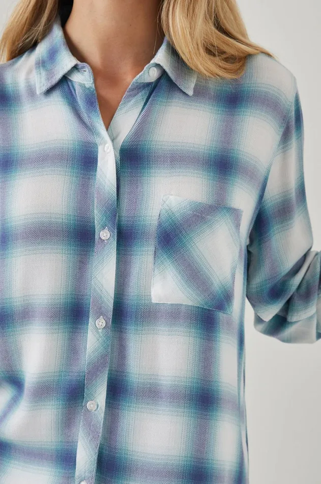 Tops Women Rails Hunter Shirt White Indigo Mist
