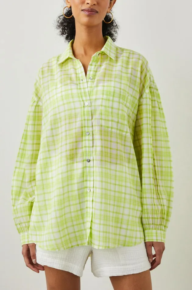 Tops Women Rails Janae Shirt Lime Plaid