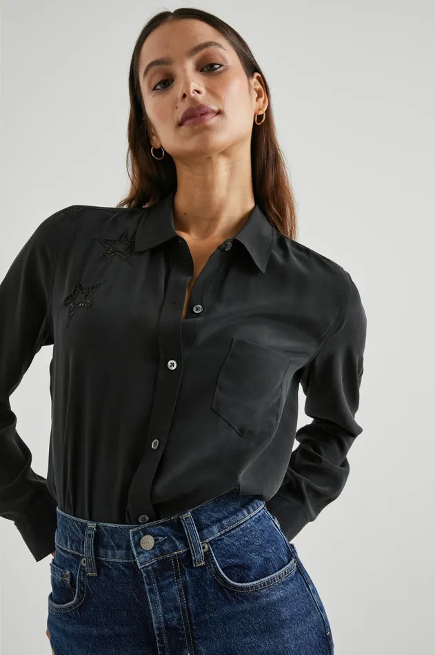 Tops Women Rails Kate Shirt Black Eyelet Stars