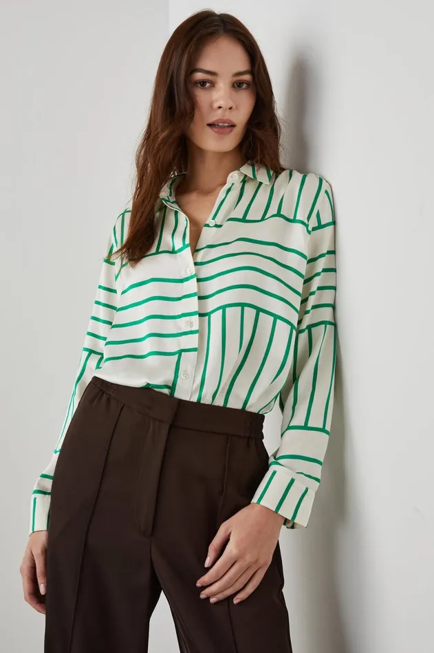 Tops Women Rails Mara Shirt Green Line Art