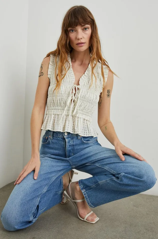 Tops Women Rails Martine Top Ivory Seersucker