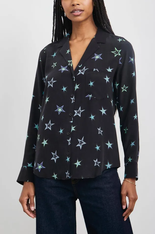 Tops Women Rails Rebel Shirt Black Cosmic Stars
