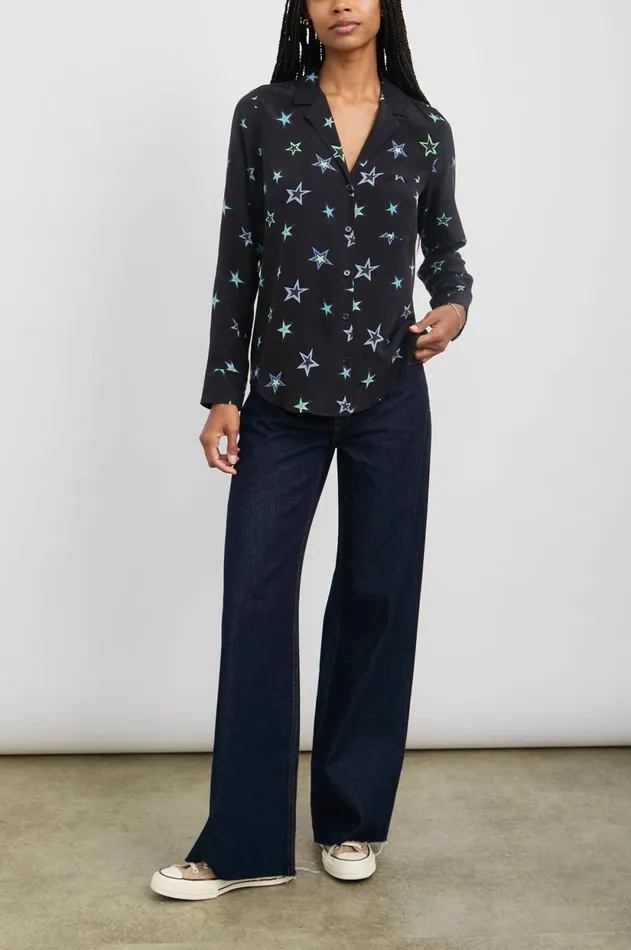 Tops Women Rails Rebel Shirt Black Cosmic Stars