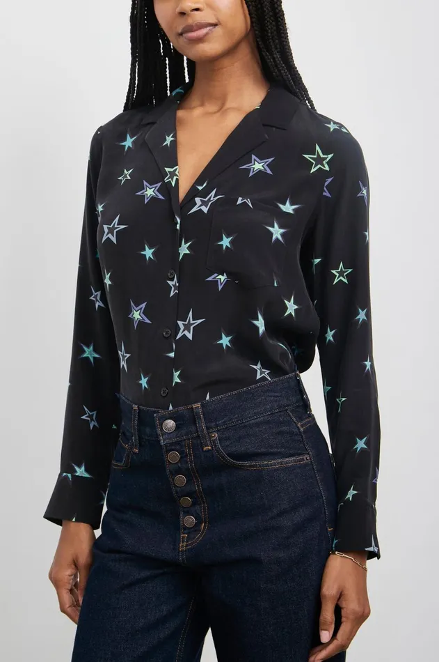 Tops Women Rails Rebel Shirt Black Cosmic Stars