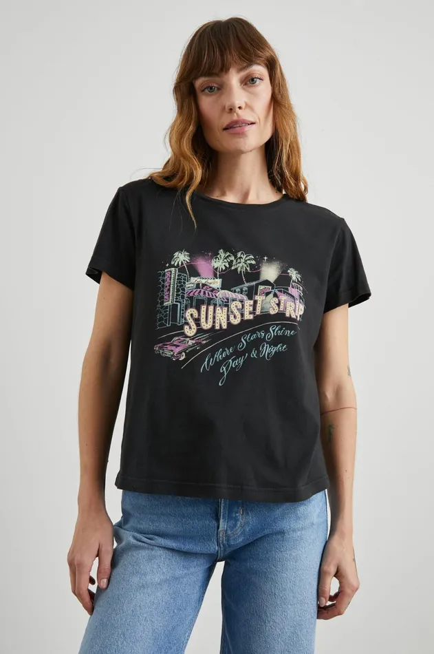 Tops Women Rails The Classic Crew TShirt Sunset Strip Washed Black
