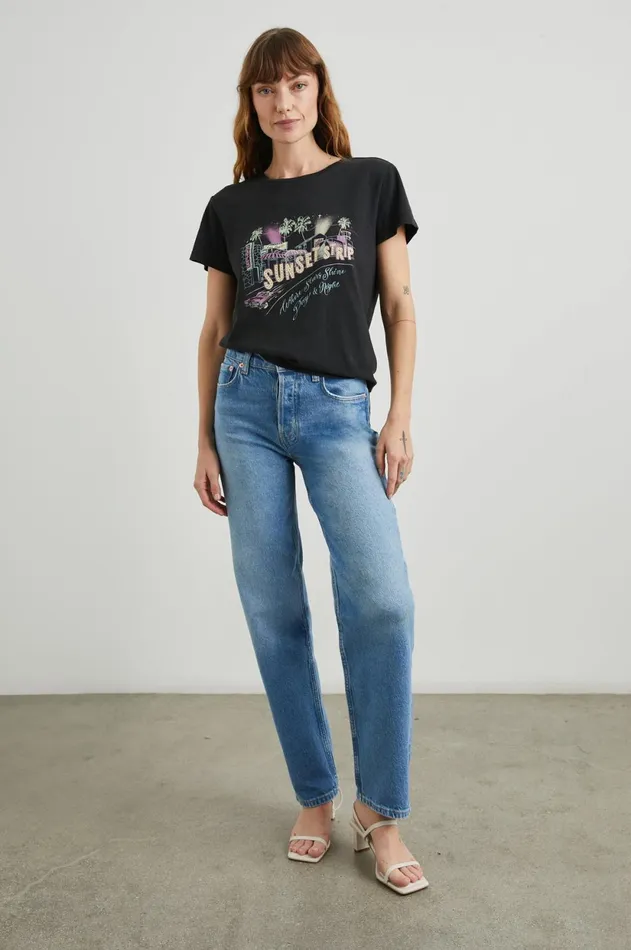 Tops Women Rails The Classic Crew TShirt Sunset Strip Washed Black