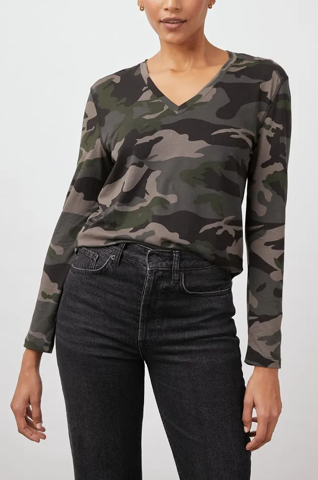 Tops Women Rails The Sami Long Sleeve V TShirt Forest Camo