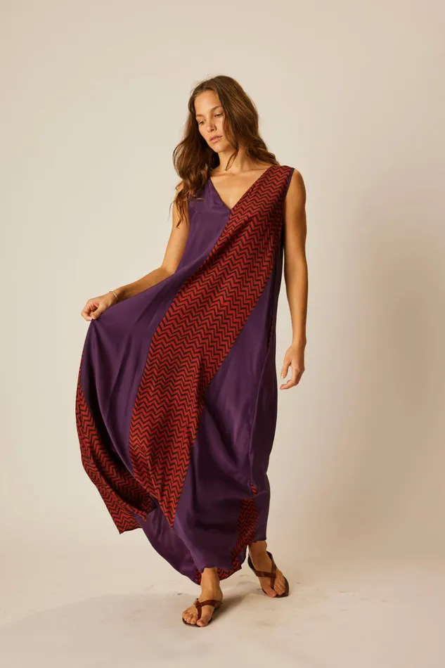 Tova Maxi Block Zigzag Aubergine Women Natalie Martin Dresses
