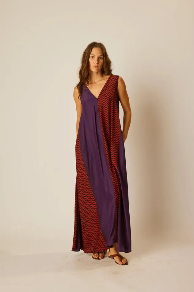 Tova Maxi Block Zigzag Aubergine Women Natalie Martin Dresses