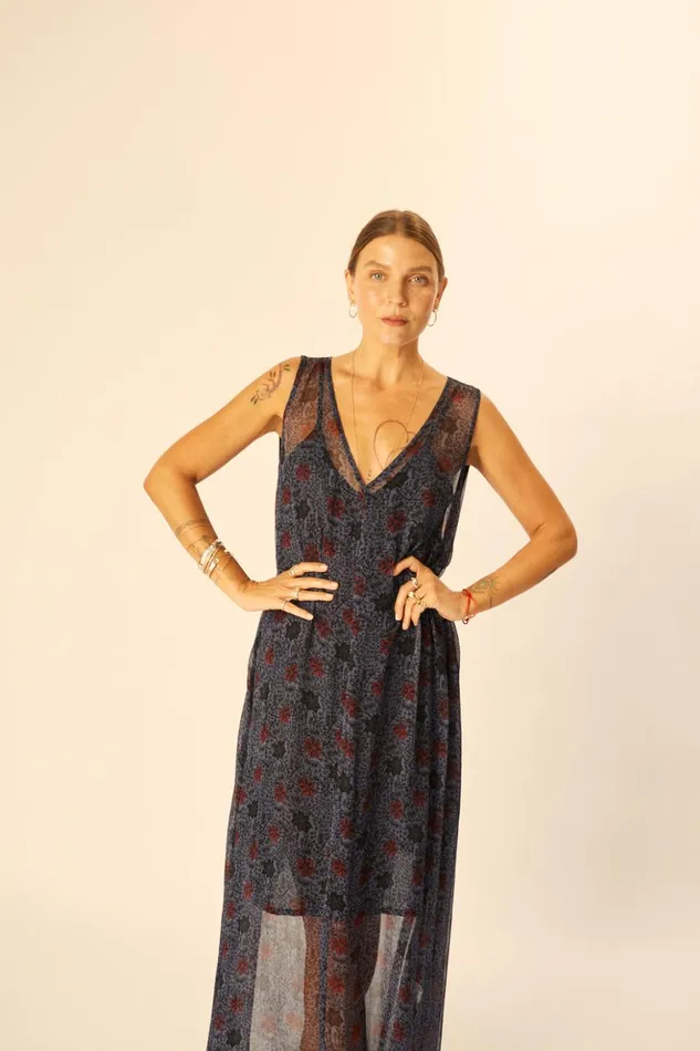 Tova Maxi Snowflake Steel Blue Women Natalie Martin Dresses