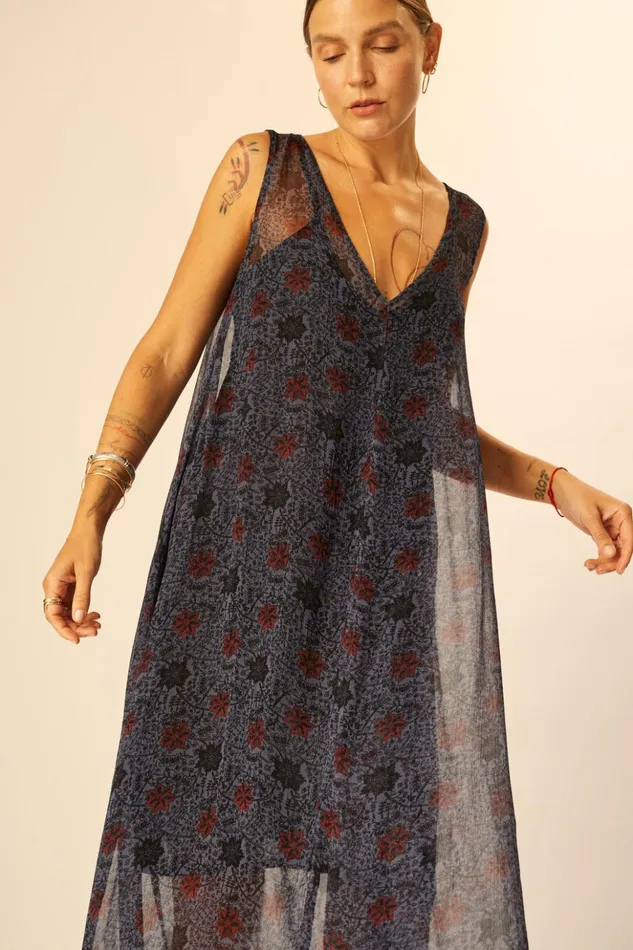 Tova Maxi Snowflake Steel Blue Women Natalie Martin Dresses