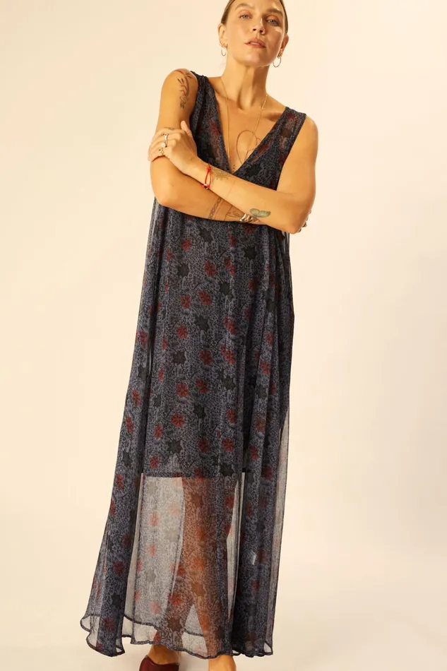 Tova Maxi Snowflake Steel Blue Women Natalie Martin Dresses