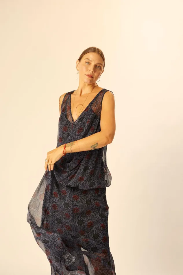 Tova Maxi Snowflake Steel Blue Women Natalie Martin Dresses