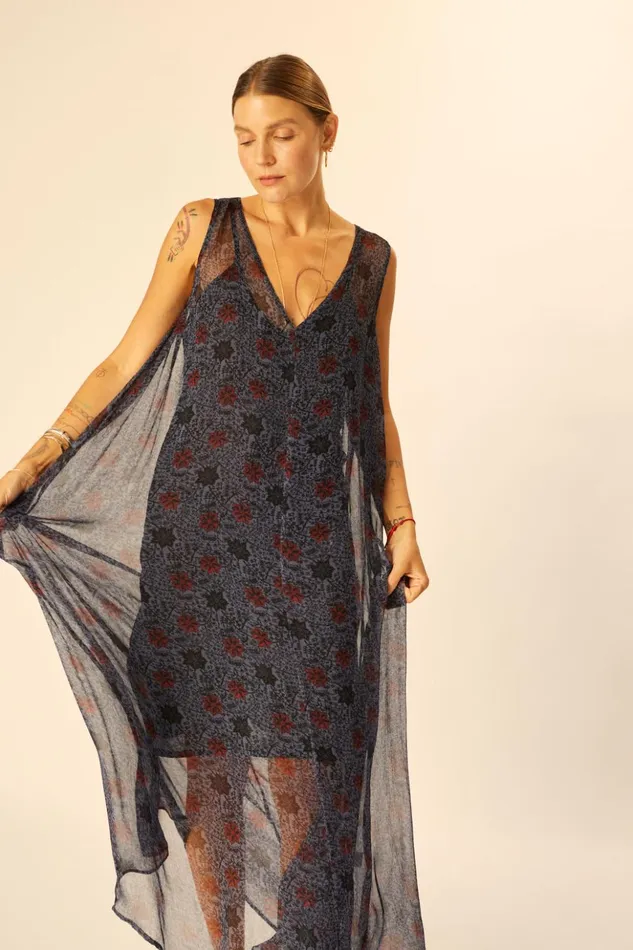 Tova Maxi Snowflake Steel Blue Women Natalie Martin Dresses
