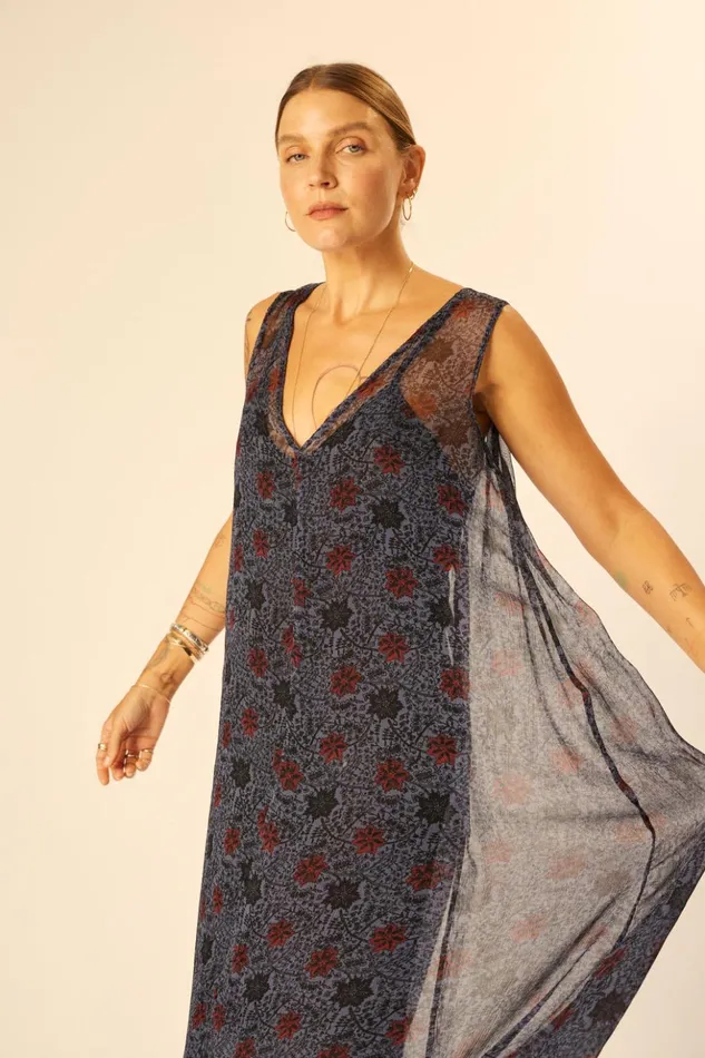 Tova Maxi Snowflake Steel Blue Women Natalie Martin Dresses