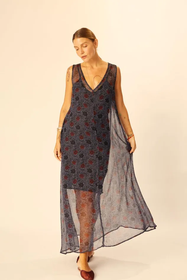 Tova Maxi Snowflake Steel Blue Women Natalie Martin Dresses