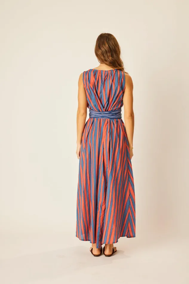 Tova Maxi With Contrasting Belt Batik Stripe Blood Orange Women Natalie Martin Dresses
