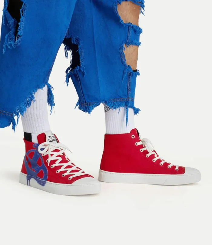 Trainers Men Vivienne Westwood HighTop Plimsoll Trainers In RedBlueOrb