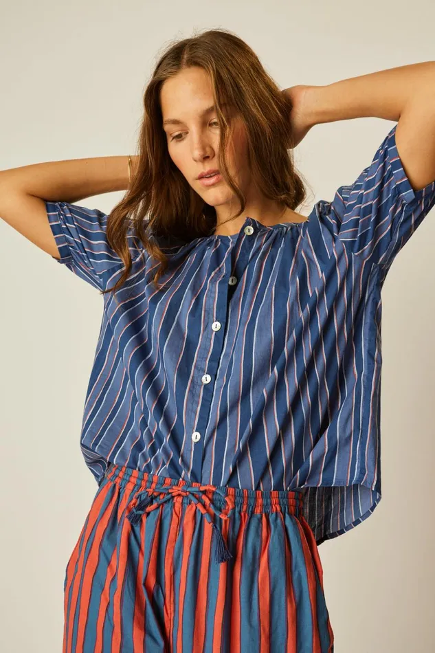 Violet Top Batik Stripe Navy Women Natalie Martin Tops
