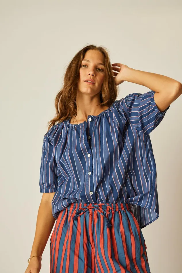 Violet Top Batik Stripe Navy Women Natalie Martin Tops