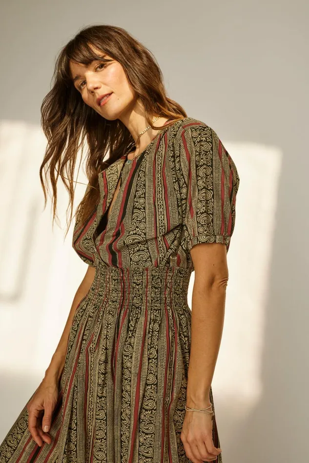 Violet Top Paisley Stripe Black Women Natalie Martin Tops