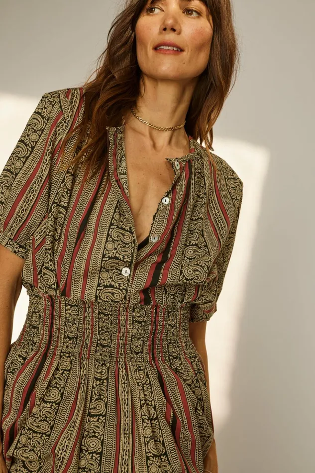 Violet Top Paisley Stripe Black Women Natalie Martin Tops