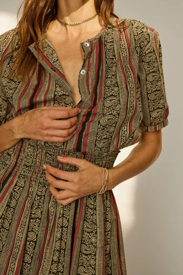 Violet Top Paisley Stripe Black Women Natalie Martin Tops