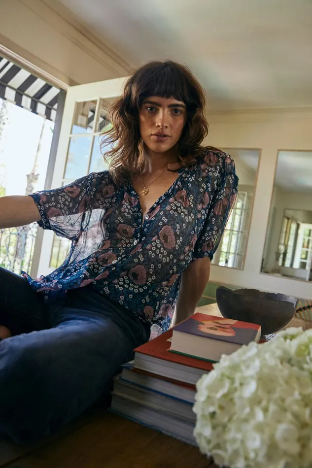 Violet Top Vintage Flowers Indigo Women Natalie Martin Tops
