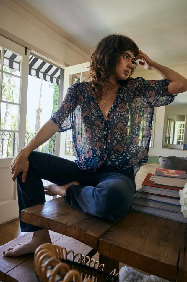 Violet Top Vintage Flowers Indigo Women Natalie Martin Tops