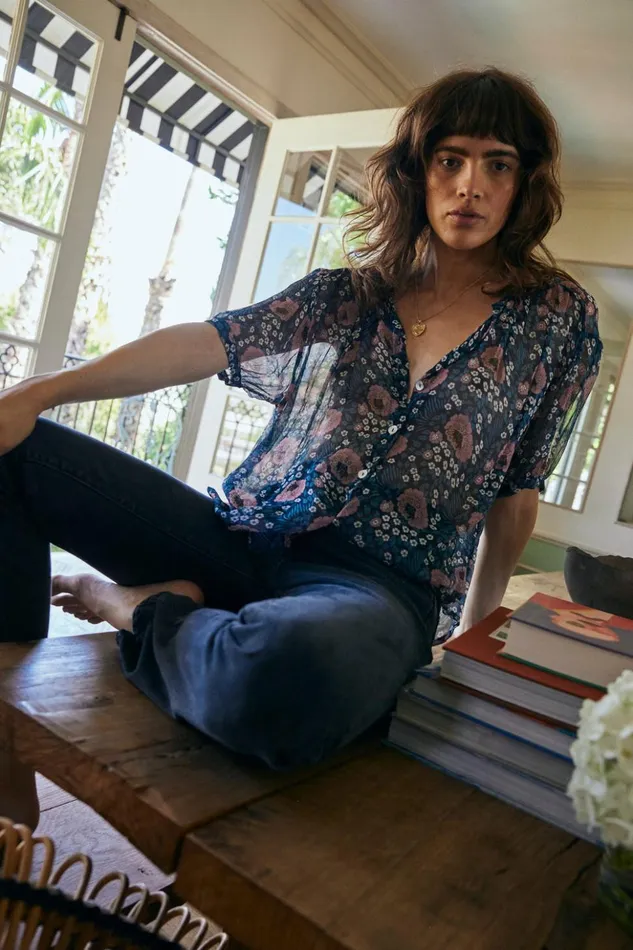 Violet Top Vintage Flowers Indigo Women Natalie Martin Tops