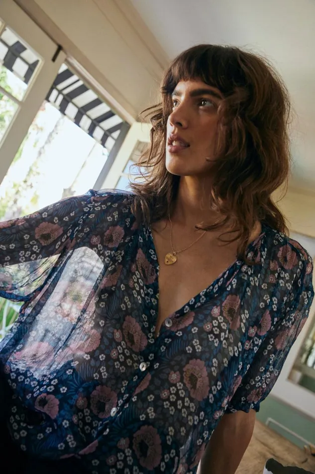 Violet Top Vintage Flowers Indigo Women Natalie Martin Tops