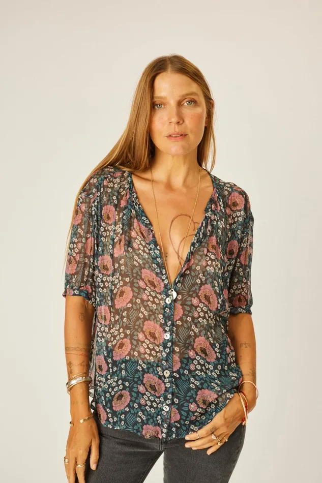 Violet Top Vintage Flowers Indigo Women Natalie Martin Tops