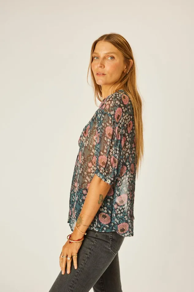 Violet Top Vintage Flowers Indigo Women Natalie Martin Tops