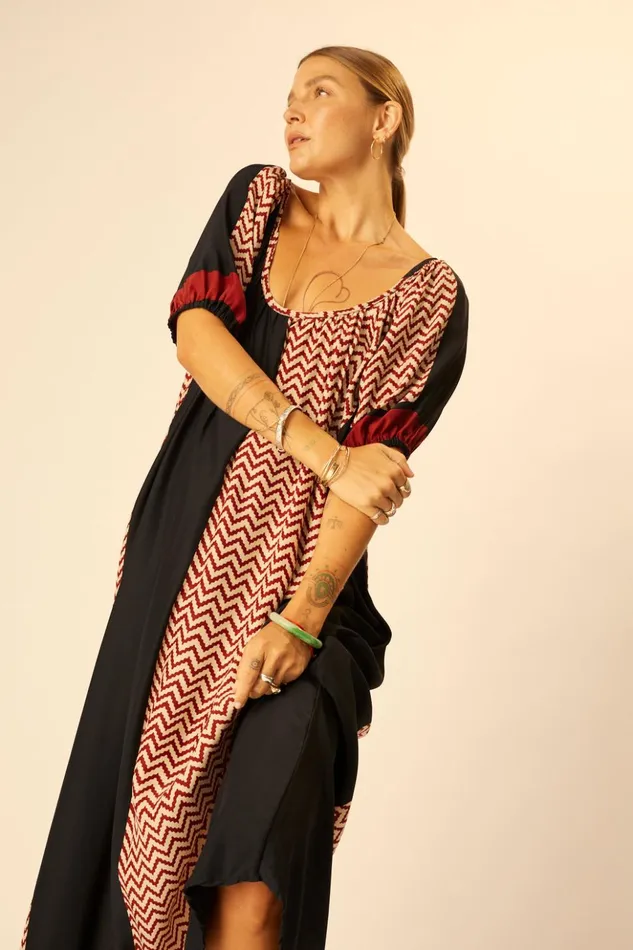 Vivi Dress Block Zigzag Noire Women Natalie Martin Dresses
